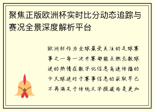 聚焦正版欧洲杯实时比分动态追踪与赛况全景深度解析平台